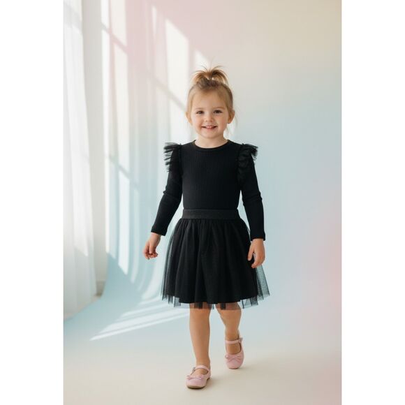 2 Pieces Art Class Black Sparkle Tutu Tule Skirt & Old Navy Polka Dot Skirt - Picture 7 of 12